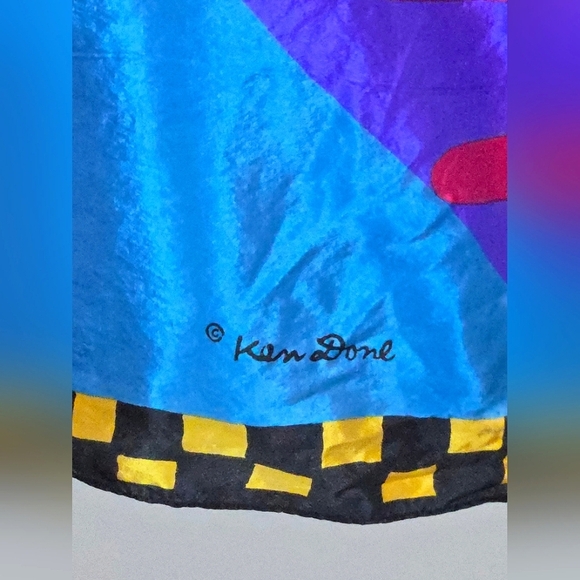 Vintage Ken Done Maximalist Bold Art To Wear Geometric Silk Scarf - Picture 2 of 2